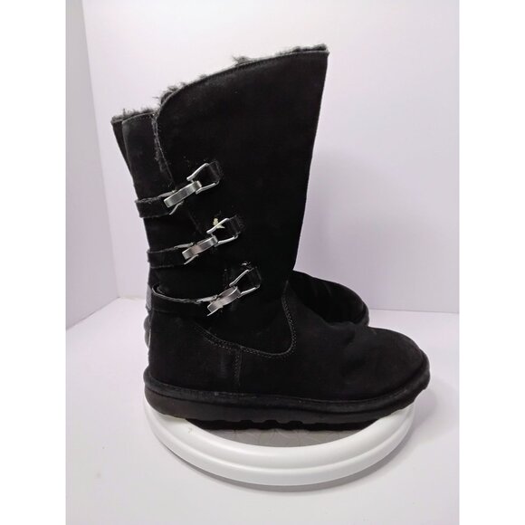 Bearpaw Womens Black Suede Mid-Calf Boots With Side Buckle Accents Size 11 US - Picture 7 of 7